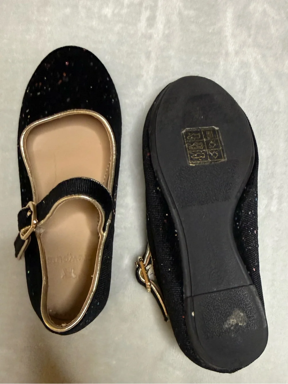 Crewcuts Velvet Strap Ballet Flats Black w Sparkles Toddler Girl’s Sz 10